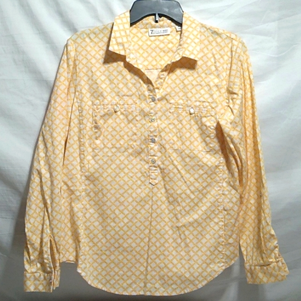 (A-71) SALE! 7th Avenue New York & Company Half Button Pull Over Blouse Sz.M